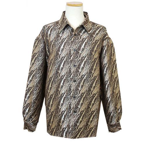 Pronti Brown With Champagne Lurex Rayon Blend Long Sleeves Shirt S5758